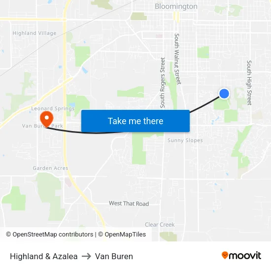 Highland & Azalea to Van Buren map