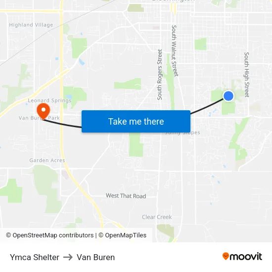 Ymca Shelter to Van Buren map