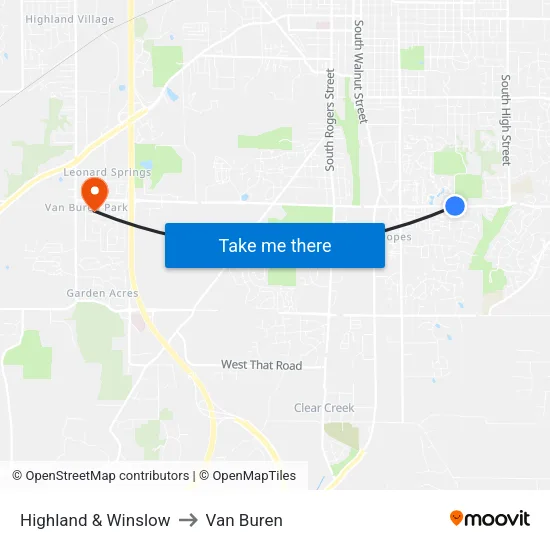 Highland & Winslow to Van Buren map