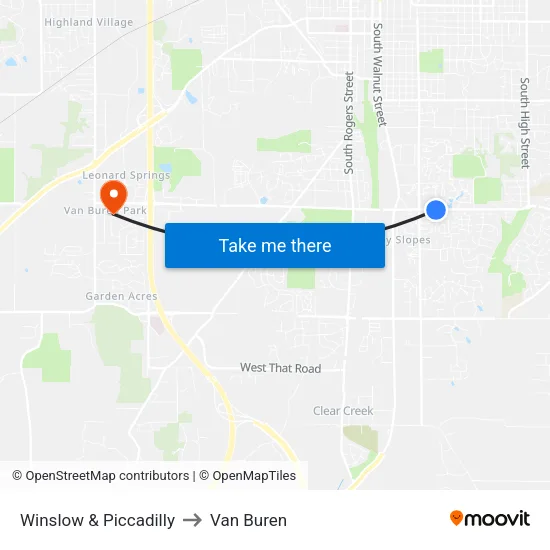 Winslow & Piccadilly to Van Buren map