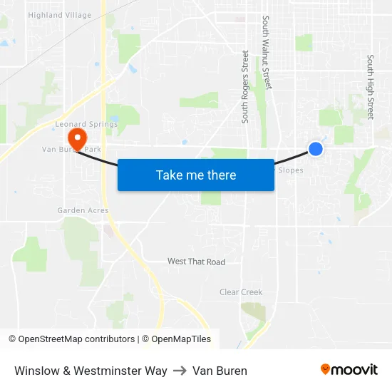Winslow & Westminster Way to Van Buren map