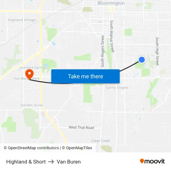 Highland & Short to Van Buren map