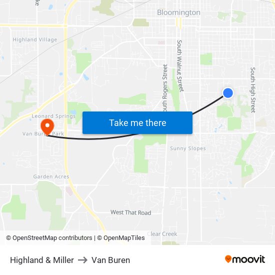 Highland & Miller to Van Buren map