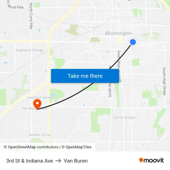 3rd St & Indiana Ave to Van Buren map