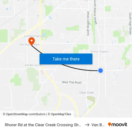 Rhorer Rd at the Clear Creek Crossing Shopping Center to Van Buren map