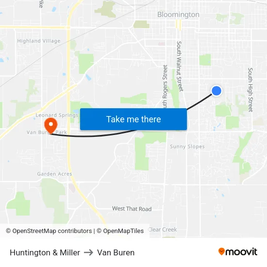 Huntington & Miller to Van Buren map