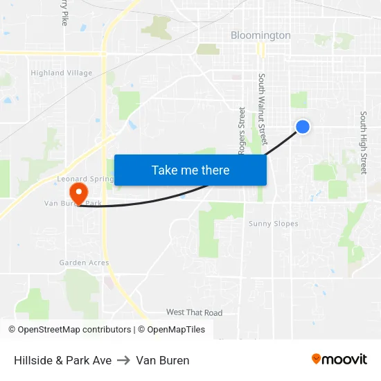 Hillside & Park Ave to Van Buren map