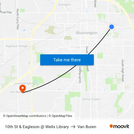 10th St & Eagleson @ Wells Library to Van Buren map