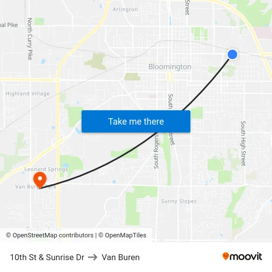 10th St & Sunrise Dr to Van Buren map