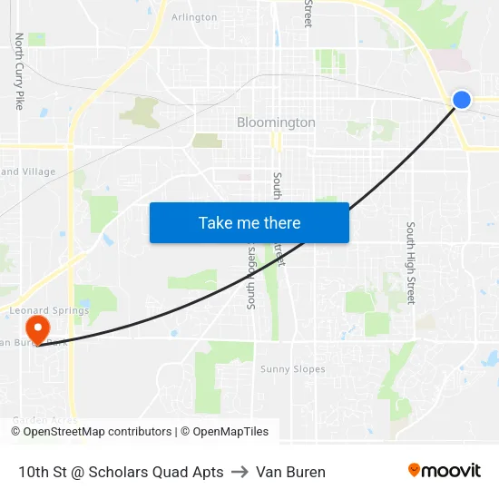 10th St @ Scholars Quad Apts to Van Buren map