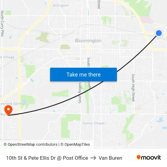 10th St & Pete Ellis Dr @ Post Office to Van Buren map