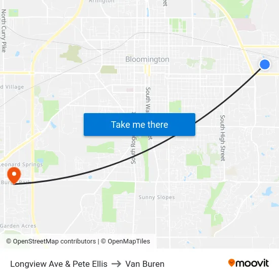 Longview Ave & Pete Ellis to Van Buren map
