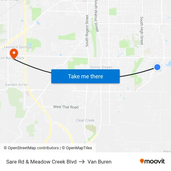 Sare Rd & Meadow Creek Blvd to Van Buren map