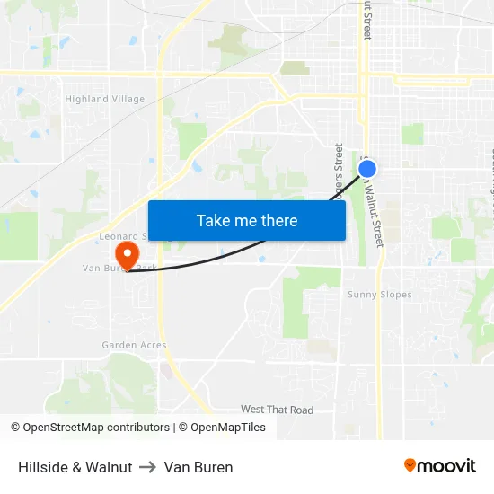 Hillside & Walnut to Van Buren map