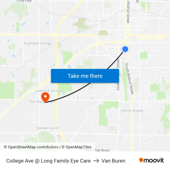 College Ave @ Long Family Eye Care to Van Buren map