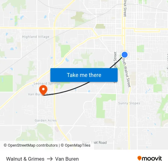Walnut & Grimes to Van Buren map