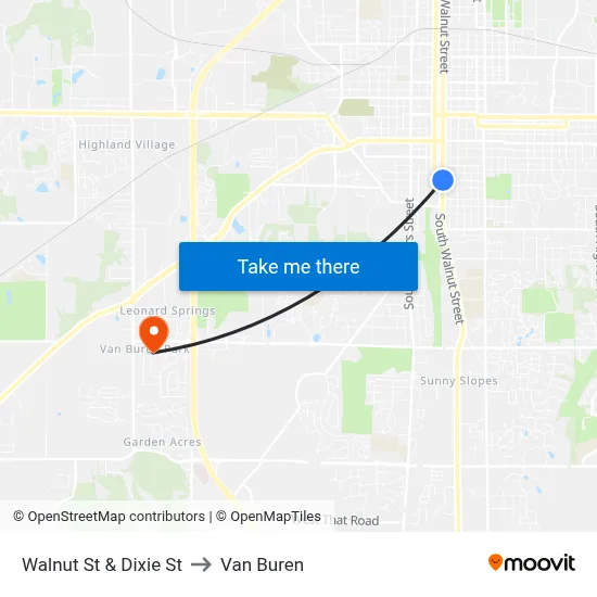 Walnut St & Dixie St to Van Buren map