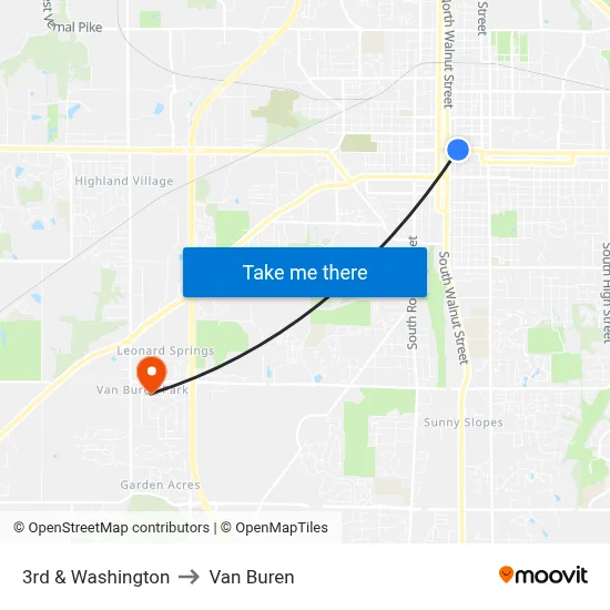 3rd & Washington to Van Buren map