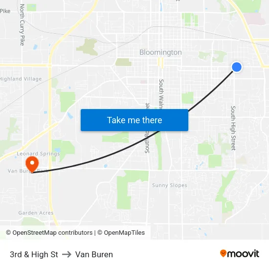 3rd & High St to Van Buren map