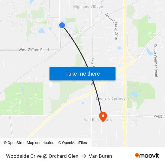 Woodside Drive @ Orchard Glen to Van Buren map