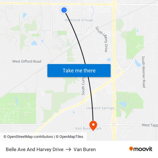 Belle Ave And Harvey Drive to Van Buren map