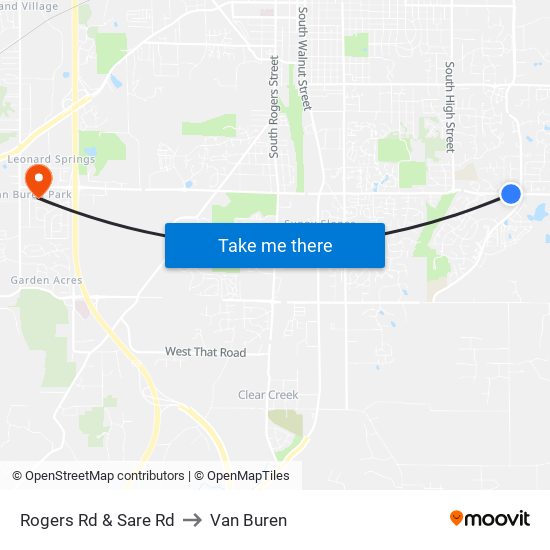 Rogers Rd & Sare Rd to Van Buren map
