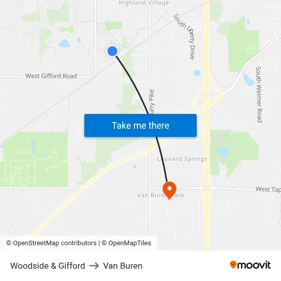 Woodside & Gifford to Van Buren map