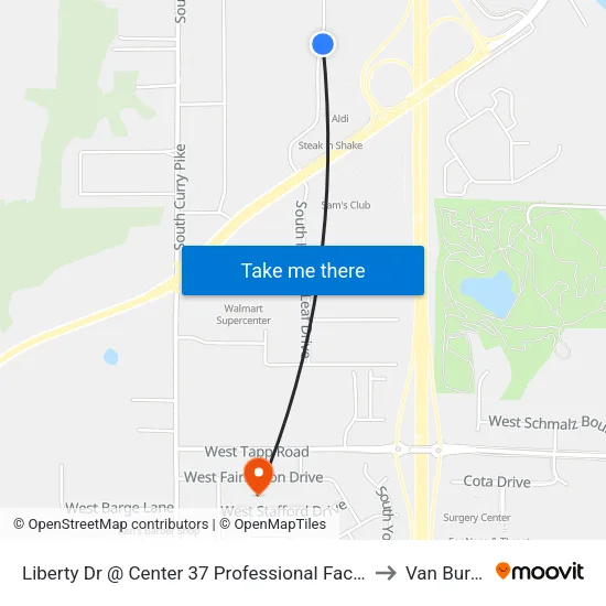 Liberty Dr @ Center 37 Professional Facility to Van Buren map