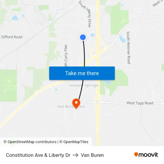 Constitution Ave & Liberty Dr to Van Buren map