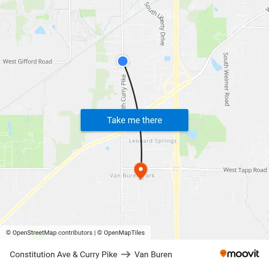 Constitution Ave & Curry Pike to Van Buren map