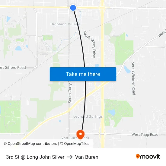3rd St @ Long John Silver to Van Buren map