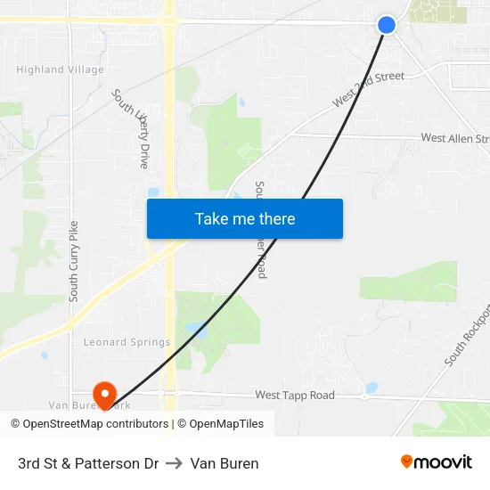 3rd St & Patterson Dr to Van Buren map
