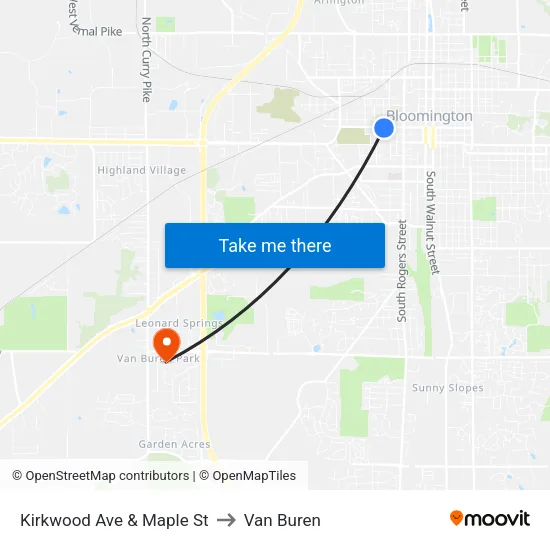 Kirkwood Ave & Maple St to Van Buren map