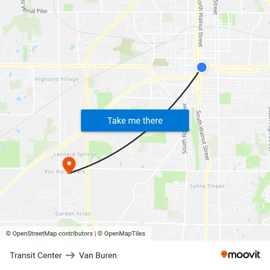 Transit Center to Van Buren map