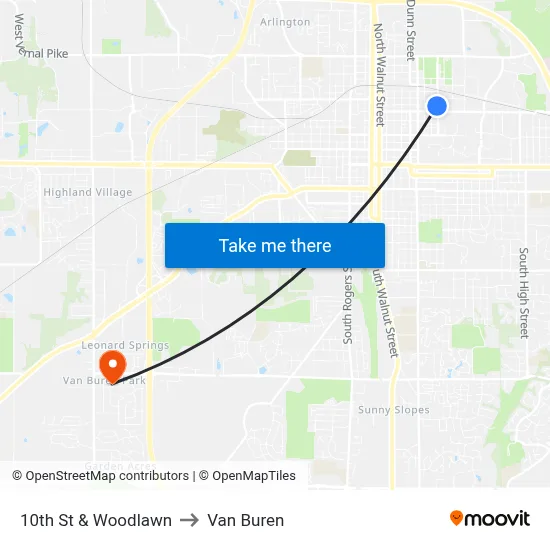 10th St & Woodlawn to Van Buren map