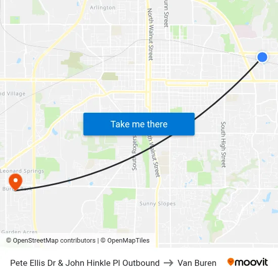 Pete Ellis Dr & John Hinkle Pl Outbound to Van Buren map