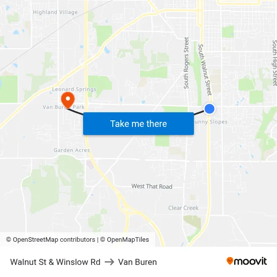 Walnut St & Winslow Rd to Van Buren map
