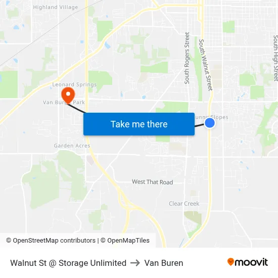 Walnut St @ Storage Unlimited to Van Buren map