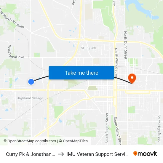 Curry Pk & Jonathan Dr to IMU Veteran Support Services map
