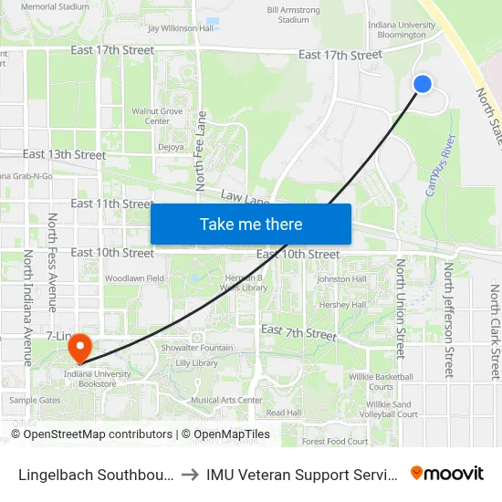 Lingelbach Southbound to IMU Veteran Support Services map