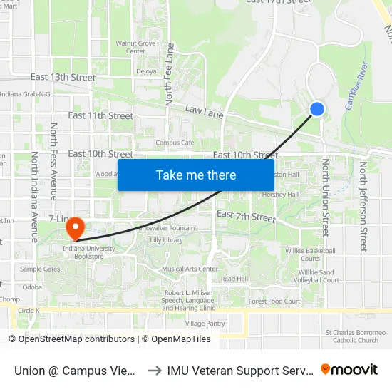 Union @ Campus View Sb to IMU Veteran Support Services map