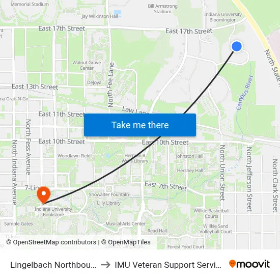 Lingelbach Northbound to IMU Veteran Support Services map