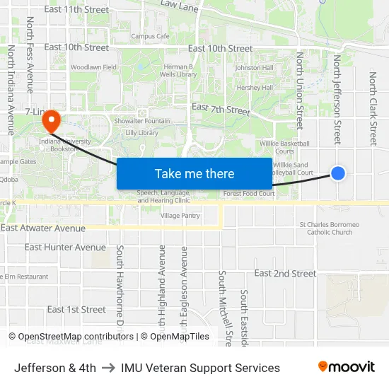 Jefferson & 4th to IMU Veteran Support Services map
