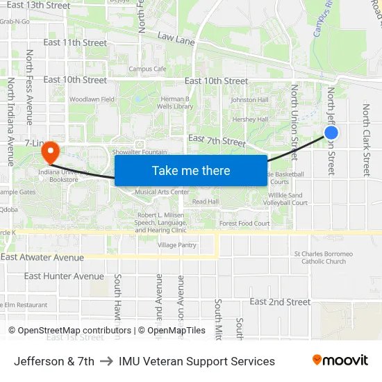 Jefferson & 7th to IMU Veteran Support Services map