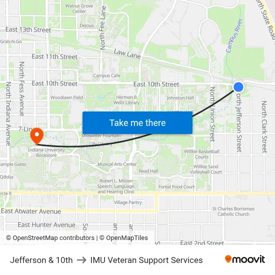 Jefferson & 10th to IMU Veteran Support Services map
