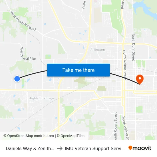 Daniels Way & Zenith Dr to IMU Veteran Support Services map