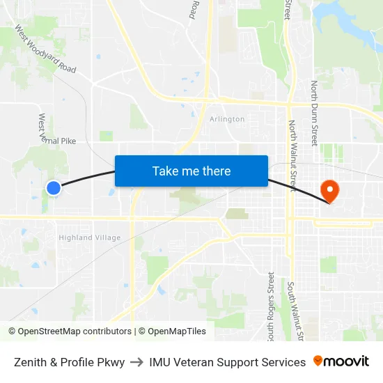 Zenith & Profile Pkwy to IMU Veteran Support Services map