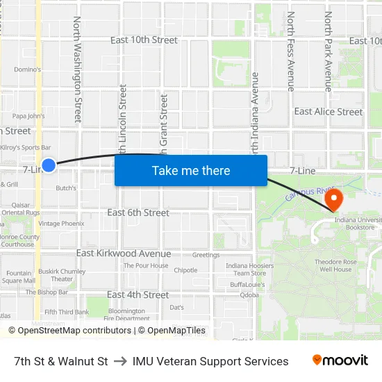 7th St & Walnut St to IMU Veteran Support Services map