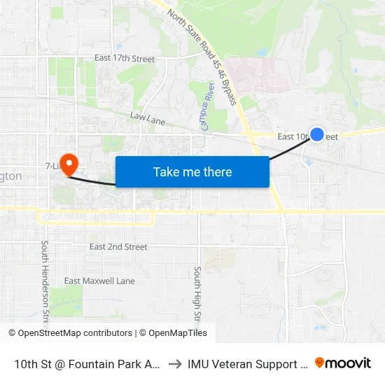 10th St @ Fountain Park Apartments to IMU Veteran Support Services map