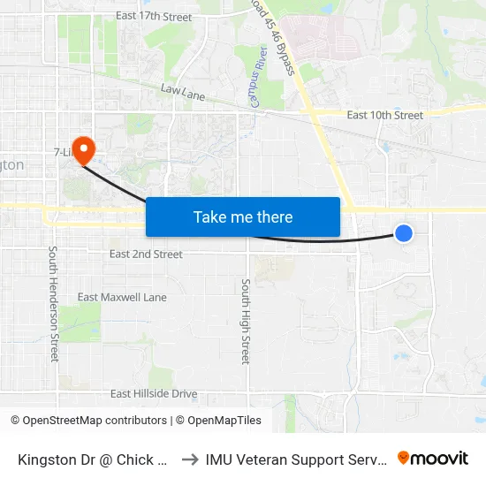 Kingston Dr @ Chick Fil A to IMU Veteran Support Services map